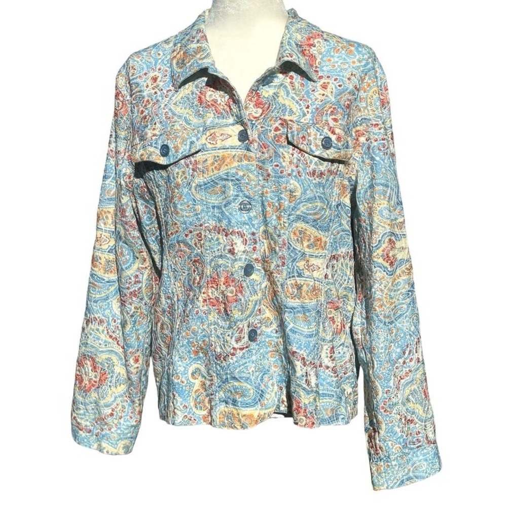 Joni B. Floral Embroidered Jacket Womens XL Boho Cottage Paisley Button Up